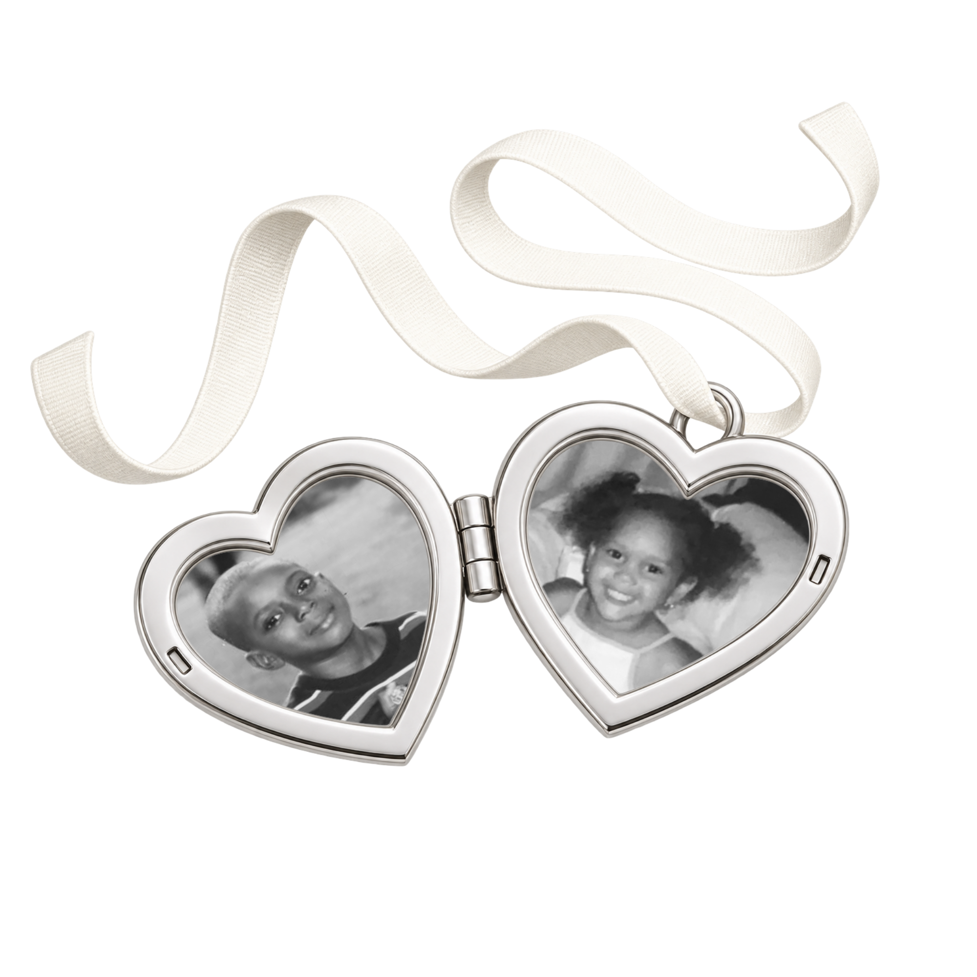 Childhood photographs in a heart locket
